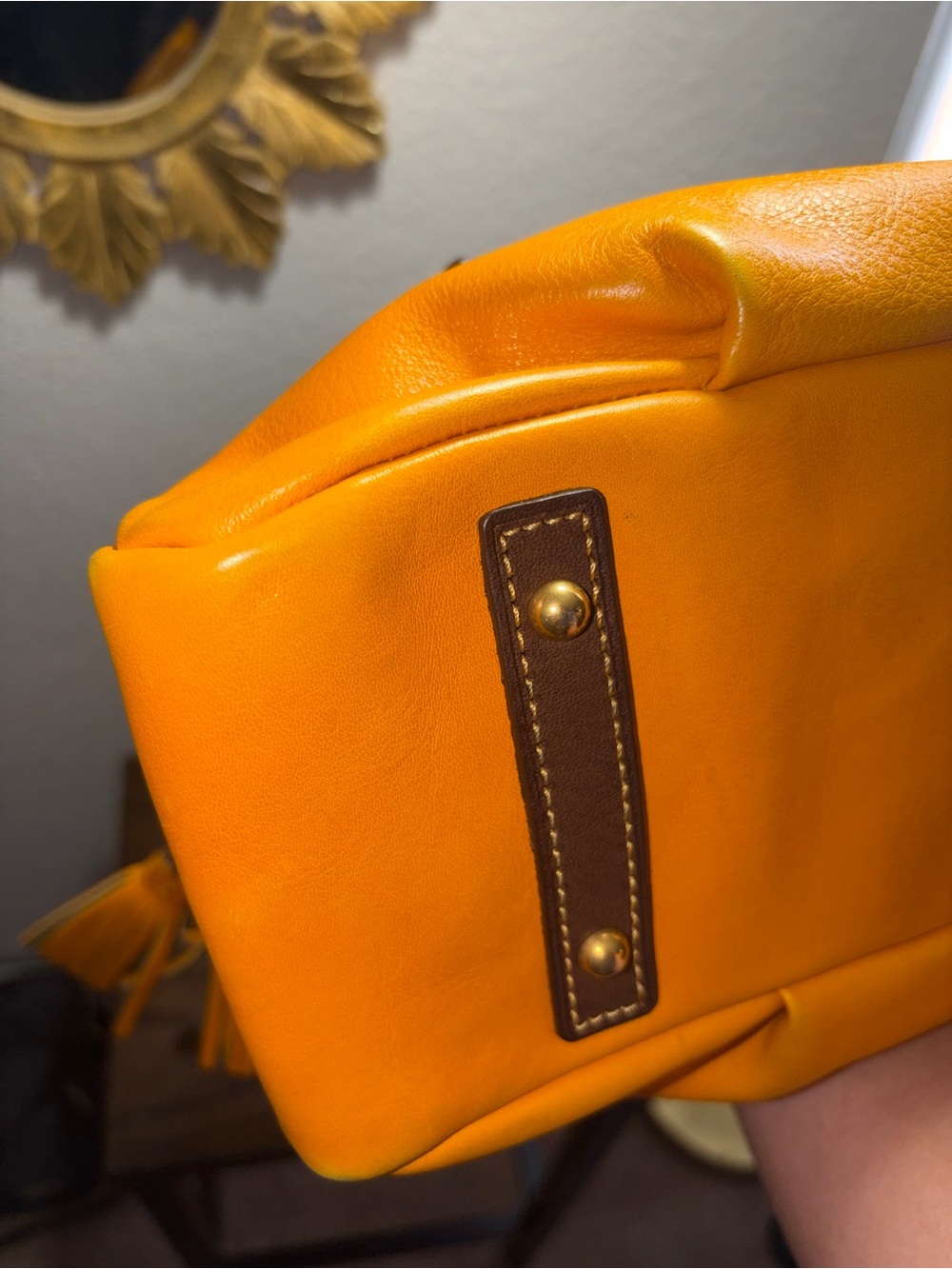 Dooney and Bourke Florentine Stanwich Satchel - Yellow & Brown - Picture 13 of 13